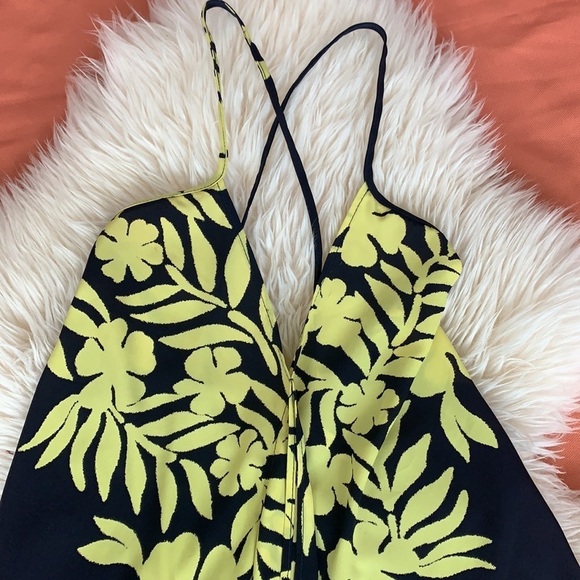 ASYMMETRICAL FLORAL NAVY&YELLOW SUMMER DRESS M - Picture 3 of 8